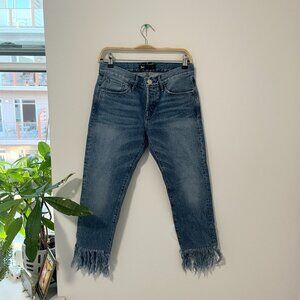 3x1 NYC Fringe Straight Crop Jeans in Stella Blue Size 24